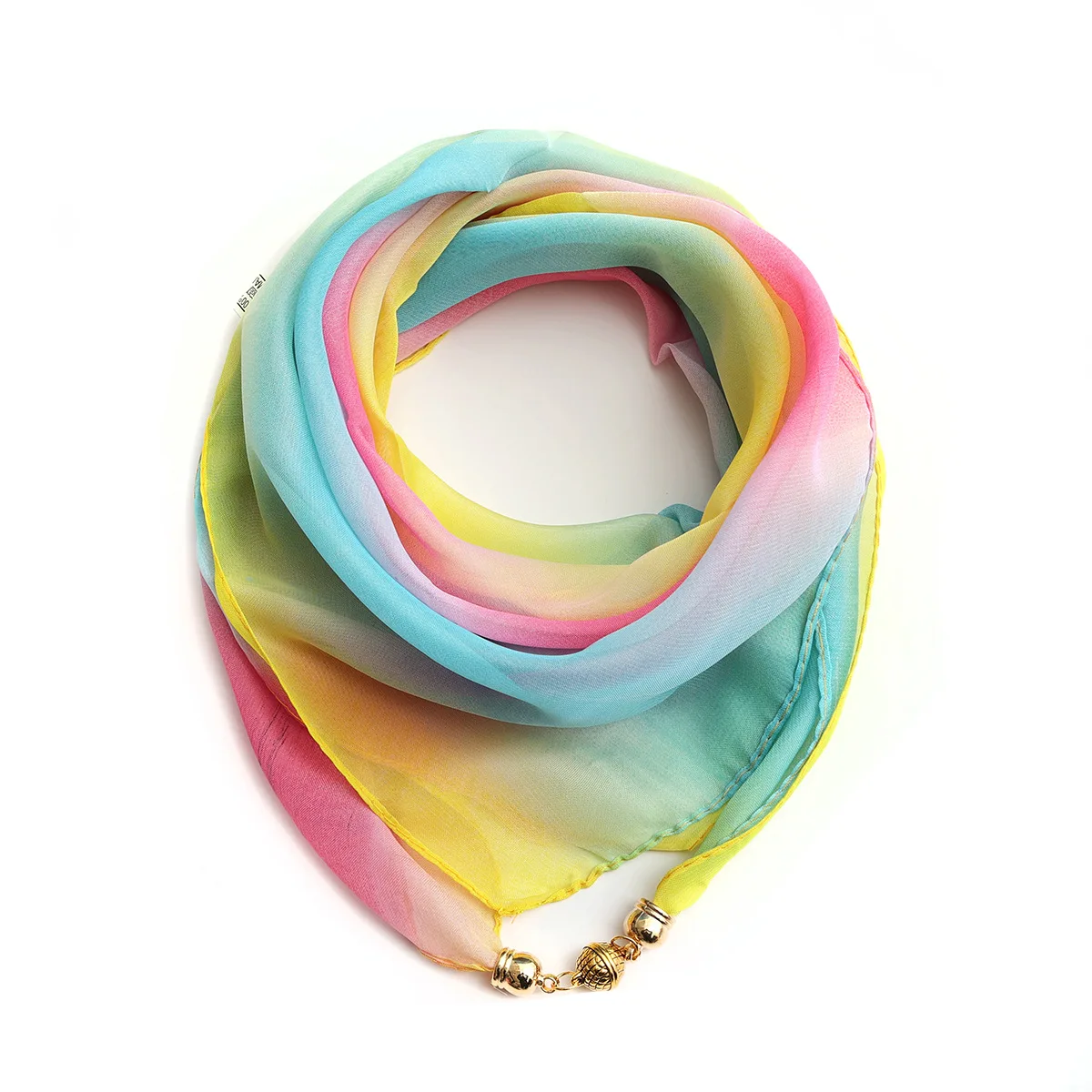 

New Spring Fashion Chiffon Silk Scarf Exquisite Printing New Small Gold Ball Magnetic Necklace Fashion Trend