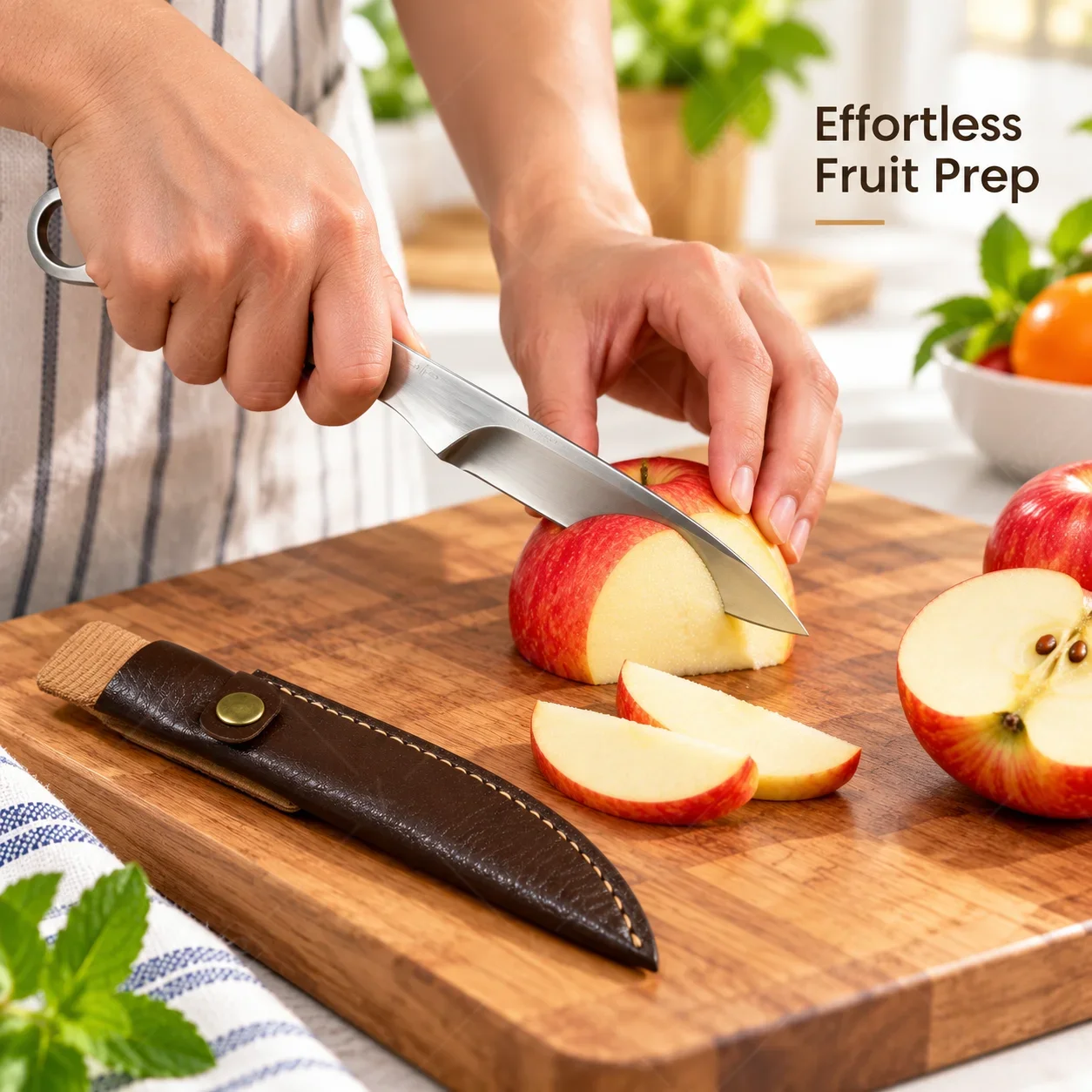 WXCOO Stainless Steel Kitchen Knife Portable for Home Chef with Leather Sheath Sharp Blade Meat Fruit Cutting Butcher BBQ Tool