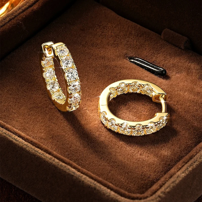 Rrjzz Brillante Creolen mit Moissanit in D-Farbe für Damen, 2CTTW VVS1, im Labor gezüchteter Diamant, Huggie-Ohrringe, GRA-Schmuckgeschenke – Detail 7