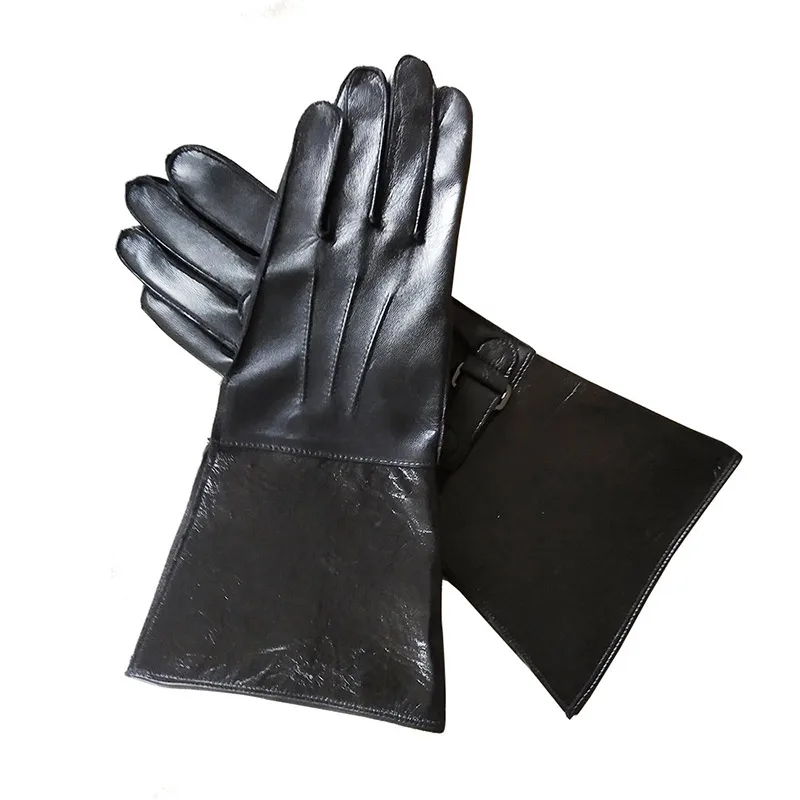 Mens Leather gloves Touch Screen Double Cuff Luxury Unlined Genuine Leather Tight Long Sleeve Driving Riding Moto Gloves