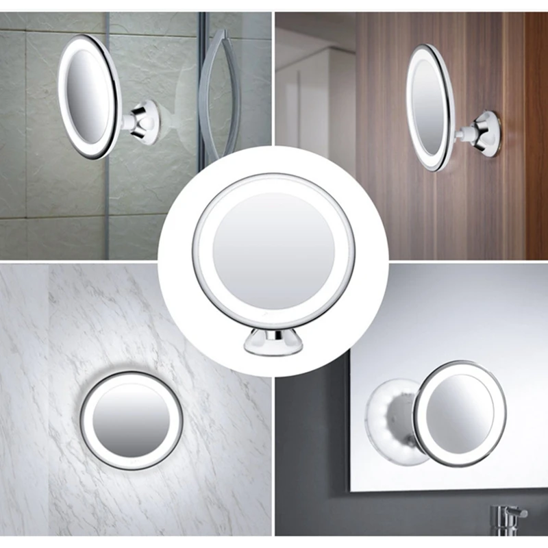 10X Smart Makeup Magnifying Mirror  LED Supplementary Light Mirror Suction Cup Wall-Mounted  For Vanity Bathroom Travel