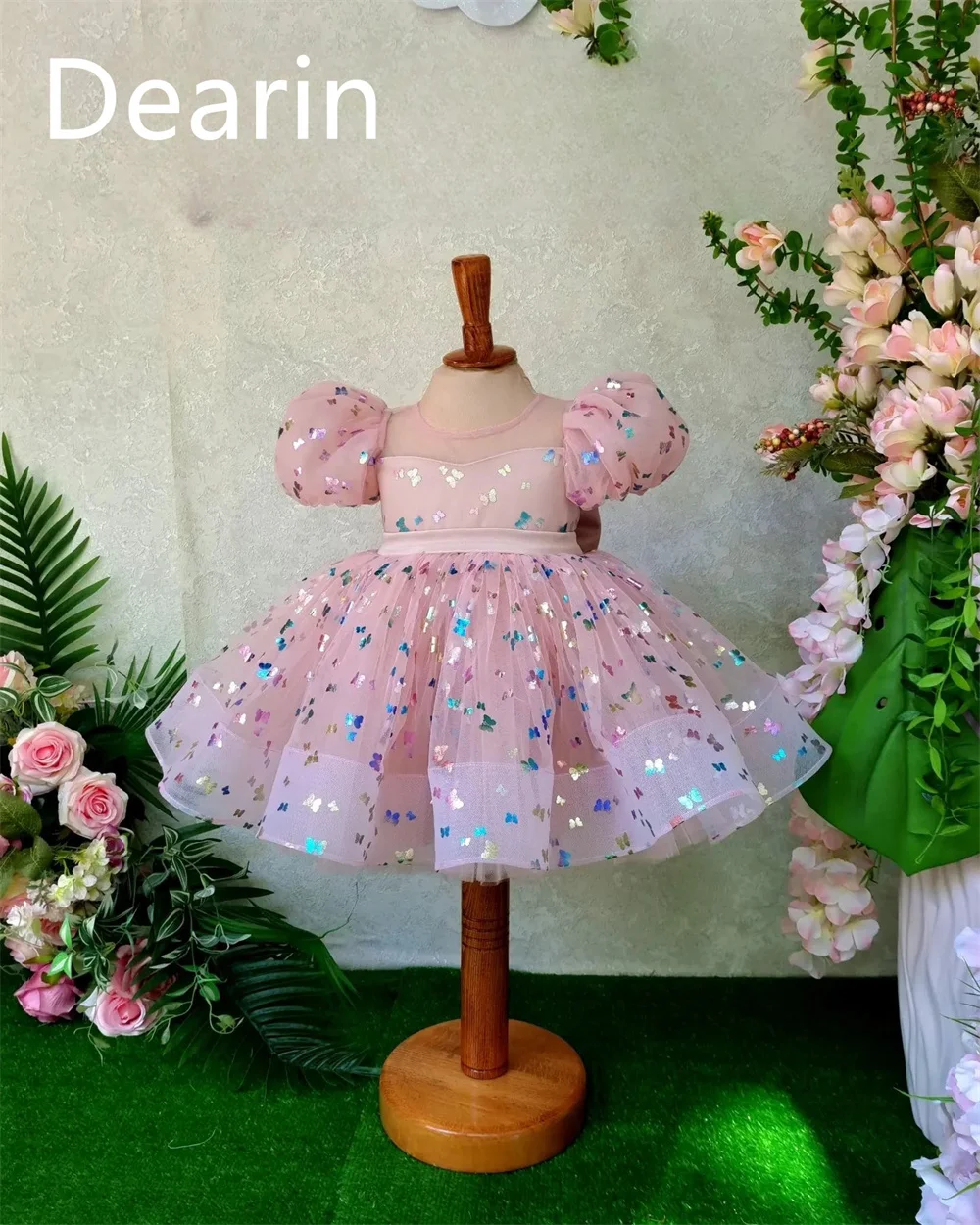 Customized Flower Girl Dress Evening Gown Dearin V-neck A-line Mini Length Skirts Tulle Bow Es Formal Pr