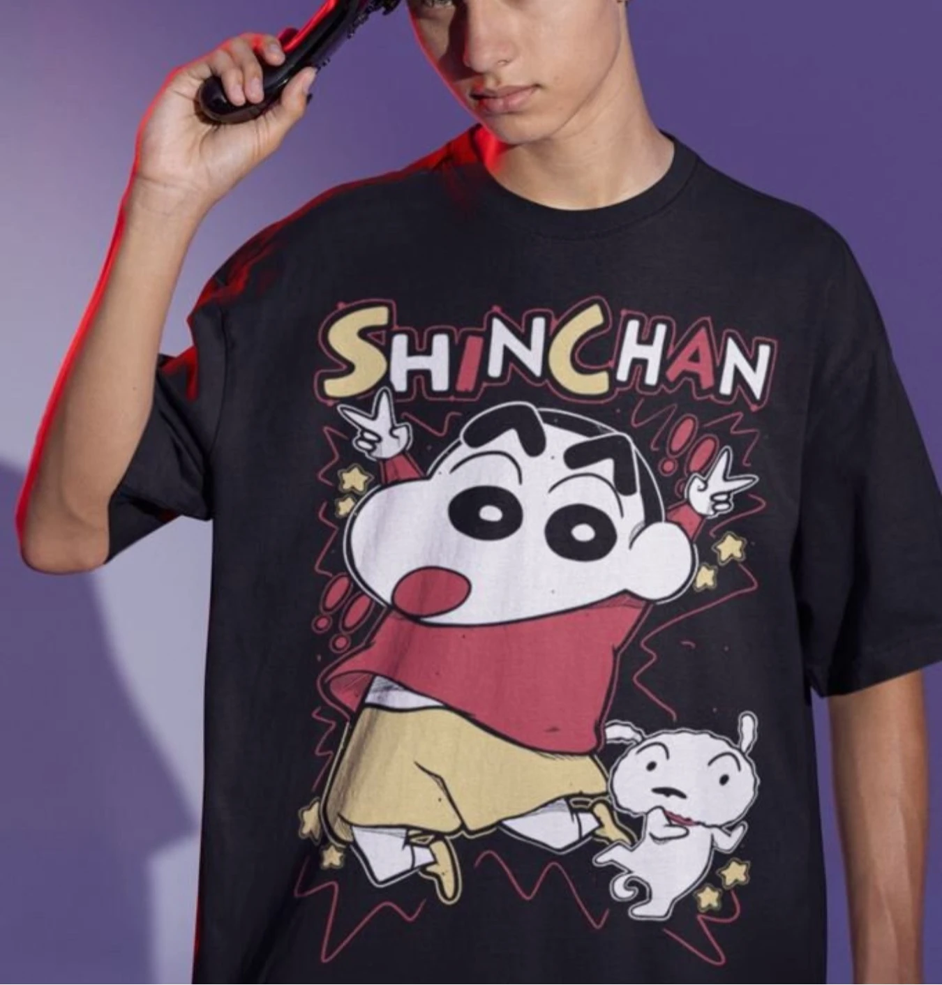 Fun Crayon Shin Chan Mens T Shirt Anime Cartoon Fashion Cotton Round Neck Short Sleeve Tee