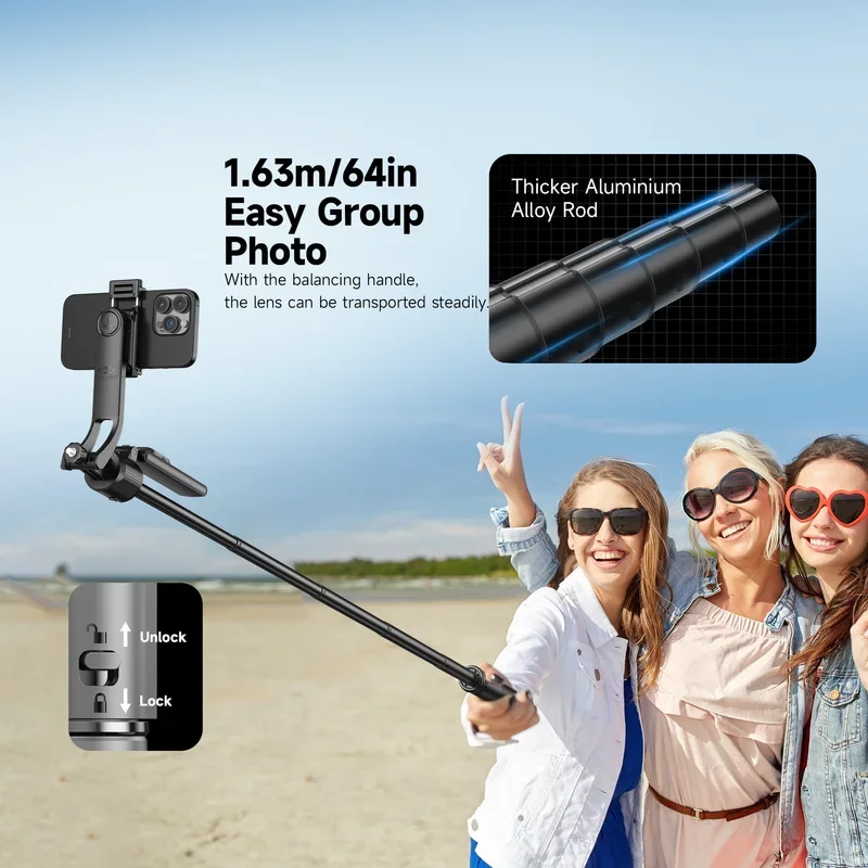 Aulidtech Auto Face Tracking Tripod for Phone 360 Degree Rotation Selfie Stick Gesture Control 1/4 Screw for Camera Fill Light