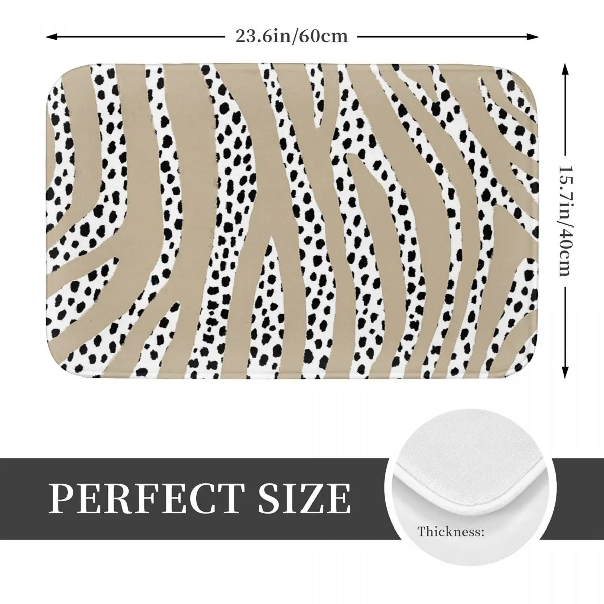 Dalmatian Polka Dot Spots And Zebra Stripes (blackwhitetan) Doormat Anti-skid Bath Mats Home Entrance Rug Kitchen Carpet Footpad