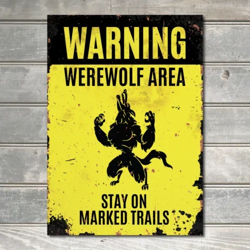 Werewolf Sign Howling Mythical Creature Halloween Monster Decor Metal Plaque