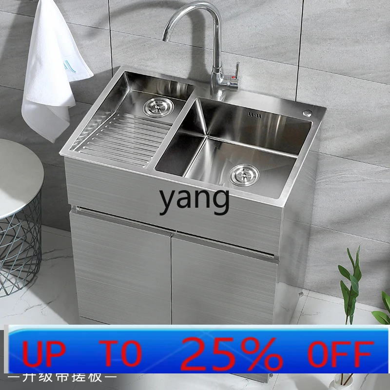 

Lmm Stainless Steel Sink Balcony Laundry Dishwashing Sink Freestanding Bathroom Cabinet Single Double Sink