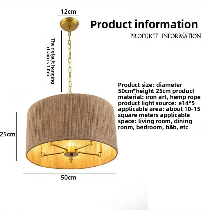 

American Country Chandelier Handmade Rattan Pendant Light Farmhouse Decor for Bedroom Dining Room