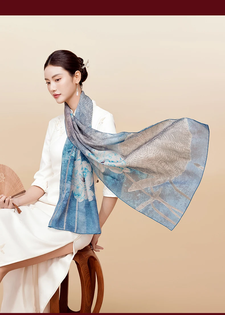 Silk Shawl Women's GiftBox Multi-Functional High-End Retro Chinese Spring Exquisite Flower Printing and Dyeing Fashion All-Match