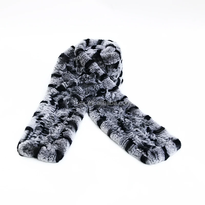 

CX-S-217A Furry Thick Warm Hand Knitted Genuine Rex Rabbit Fur Long Scarf