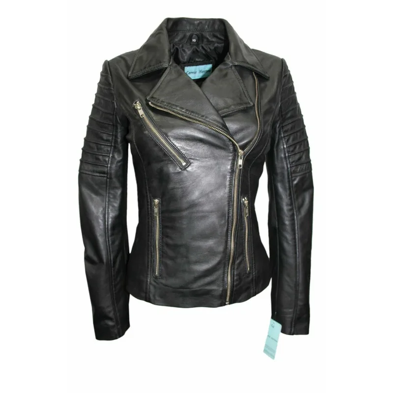 Women's Sheepskin Pure Leather Jacket Black Slim Fit Handmade Coat Stylish