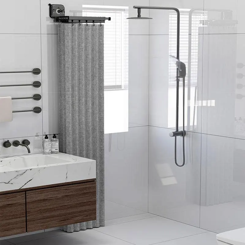 Foldable Shower Curtain Luxury Satin Fabric Rust Proof Grommets with Liner with Hooks for Master Bath Quick Dry Mildew Proof