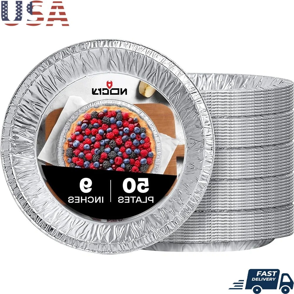

9 Inch Disposable Foil Pie Pans 50 Pack Aluminum Tins Baking Serving Freezing Quiches Tart Pastry Crusts