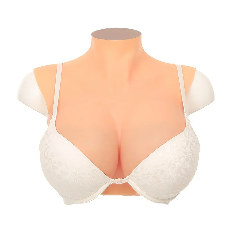 Realistic Silicone Breast Pads with Integrated Chest Board - High Neck C-G Cup prosthetics, for Transgender, Prosthetic Bra, Cos