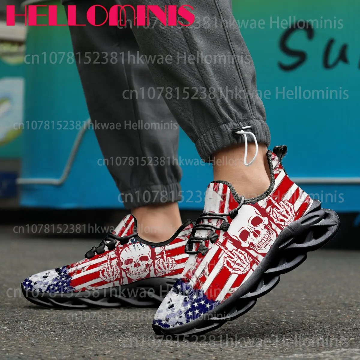Picture 4: Unisex American Flag Skeleton Print Walking Sport Shoes Breathable Mesh Lightweight Sneakers Goth Wave Chunky Casual Footwear