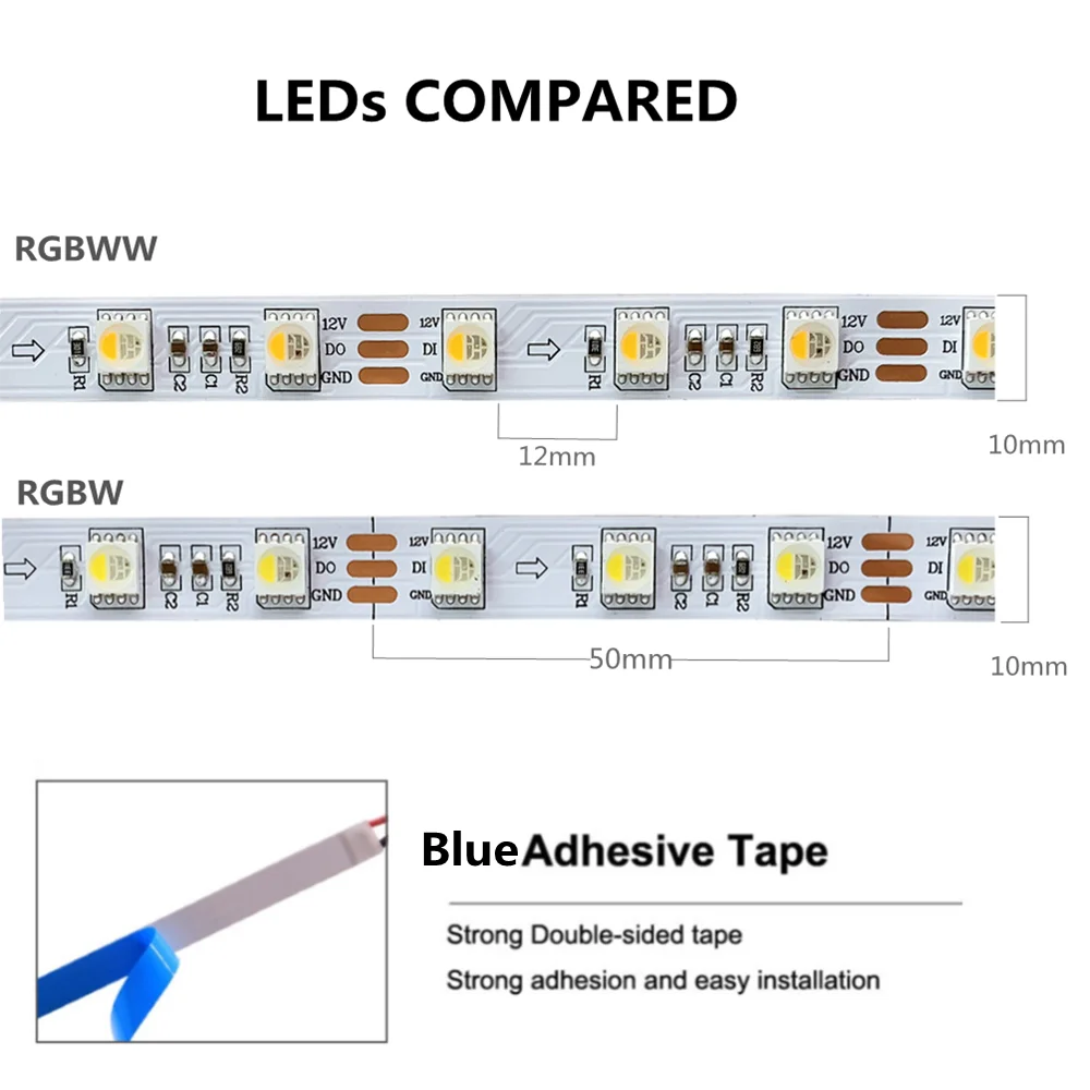 12V SK6812 RGBW RGBWW LED Strip SMD 5050 4 IN 1 Similar WS2812B IC Programmable Addressable Smart Pixel Tape Light 5M 60LEDs/M