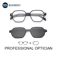 BLUEMOKY Stylish Magnetic Clip-on Hexagon Prescription Glasses For Men Polarized Sunglasses UV400 Protection Optical Sun Glasses