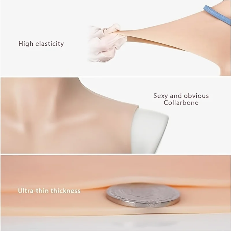 High Neck Silicone Chest Plate, Top for Drag Queens, Film/TV Costume Fake Breast, CDEG Cup Suitable for Drag Performance.