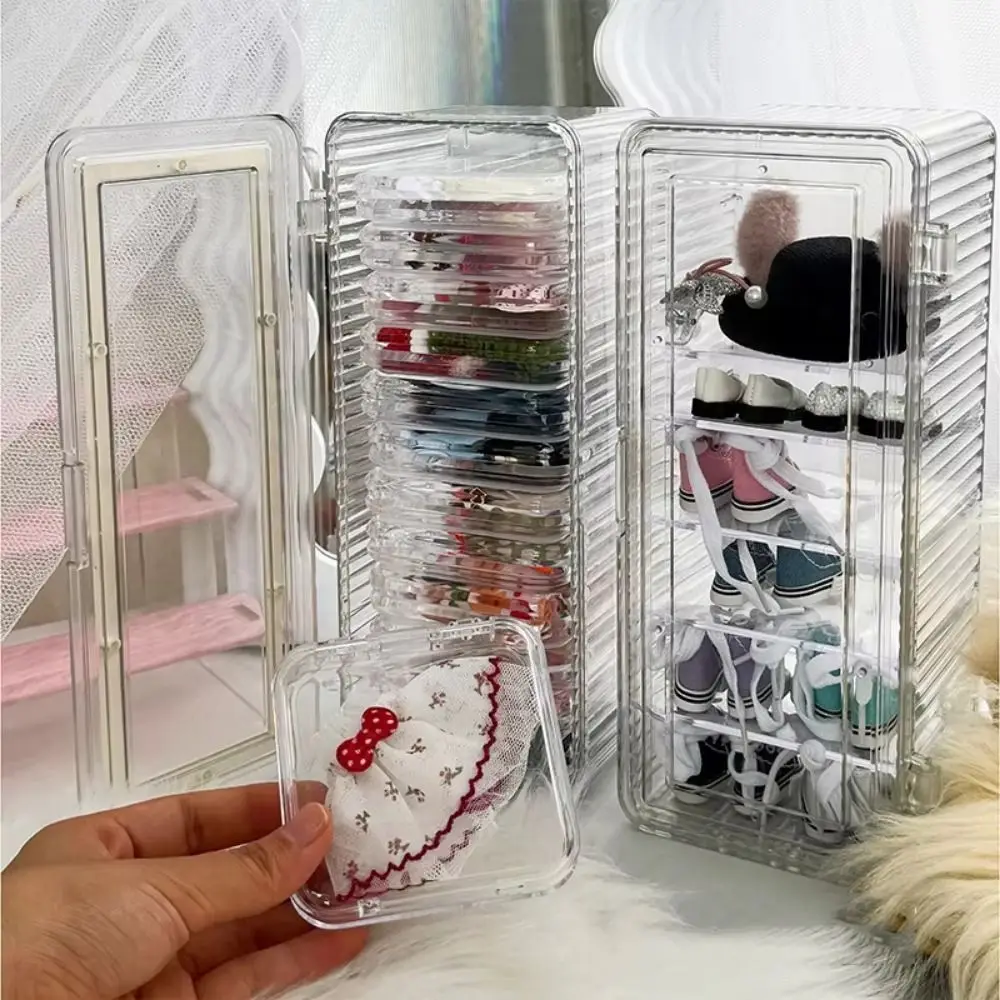 

Acrylic Doll Clothing Storage Box Transparent Flip Top Coffee Capsule Storage Box with Lid Dustproof Dolls Clothes Storage Rack