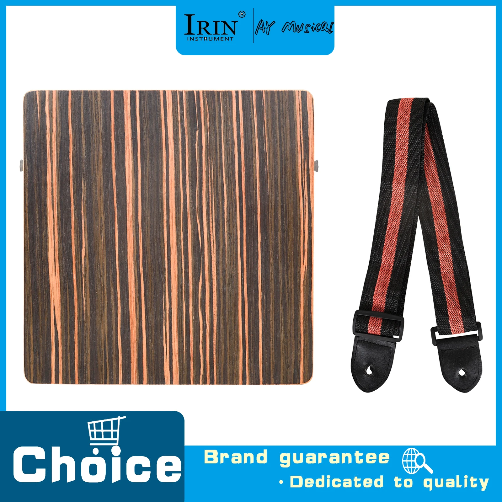 Cajon Box Drum Ebony Wood Sound Panel Adjustable Nylon Shoulder Strap Portable Compact Travel Box Drum for Practice Performance
