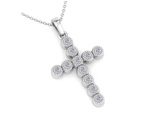 1/5 Carat Diamond Cross Necklace In Sterling Silver, 18 Inches