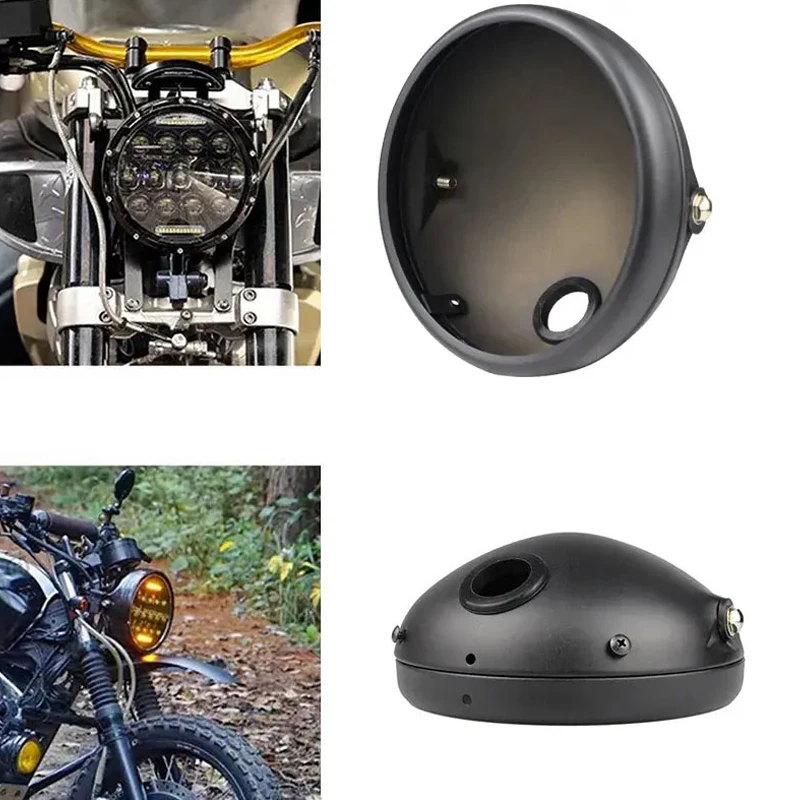 Retro 7 Inch Motorcycle LED Headlight Lamp Housing Modified Shell Bucket Trim Holder Accessory for Custom Bike Lighting