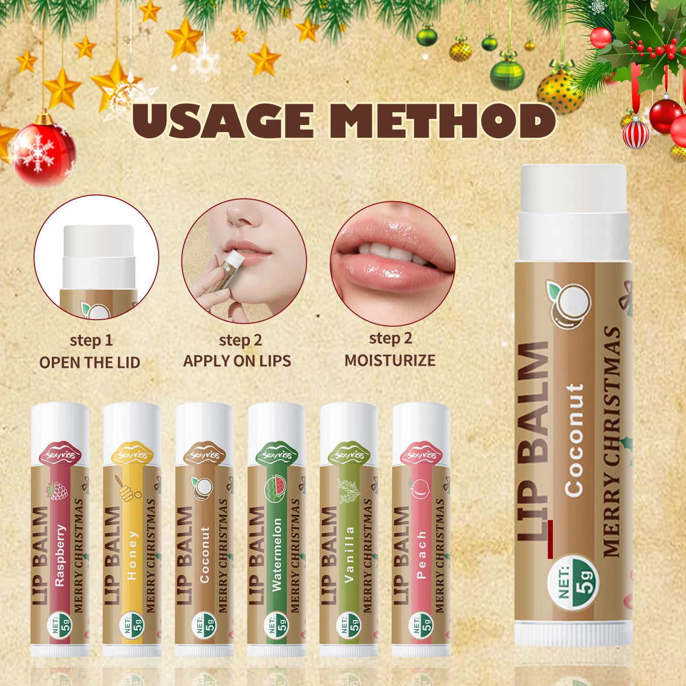 Christmas gift 6PCS/box lip balm set, shiny and moisturizing, softening dead skin, suitable for dry lips, a gift for women