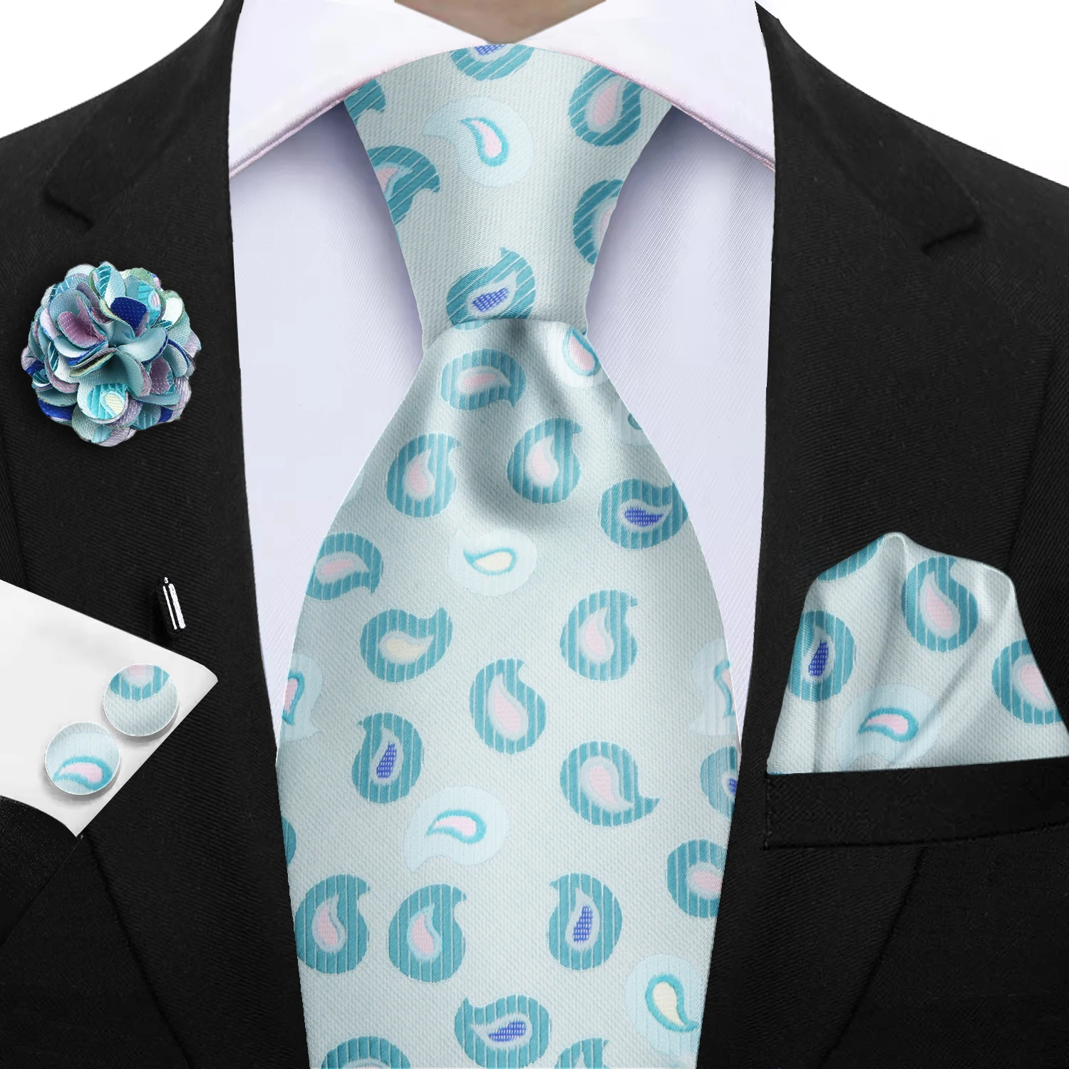 العلاقات الفاخرة الطاووس الأزرق الأرجواني ربطة العنق جيب مربع بروش مجموعة الرجال الزفاف التعادل دعوى اكسسوارات صالح مجموعة عطلة حزب هدية #3