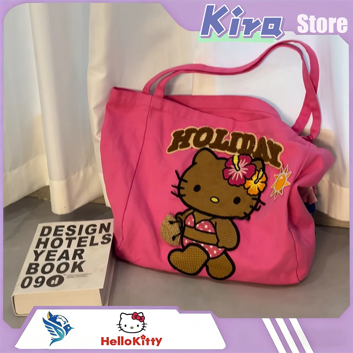 

Оригинальная холщовая сумка-тоут HELLO KITTY ручной работы с мультяшным дизайном, милая, вместительная, для студентов, для поездок на работу и покупок, практичная