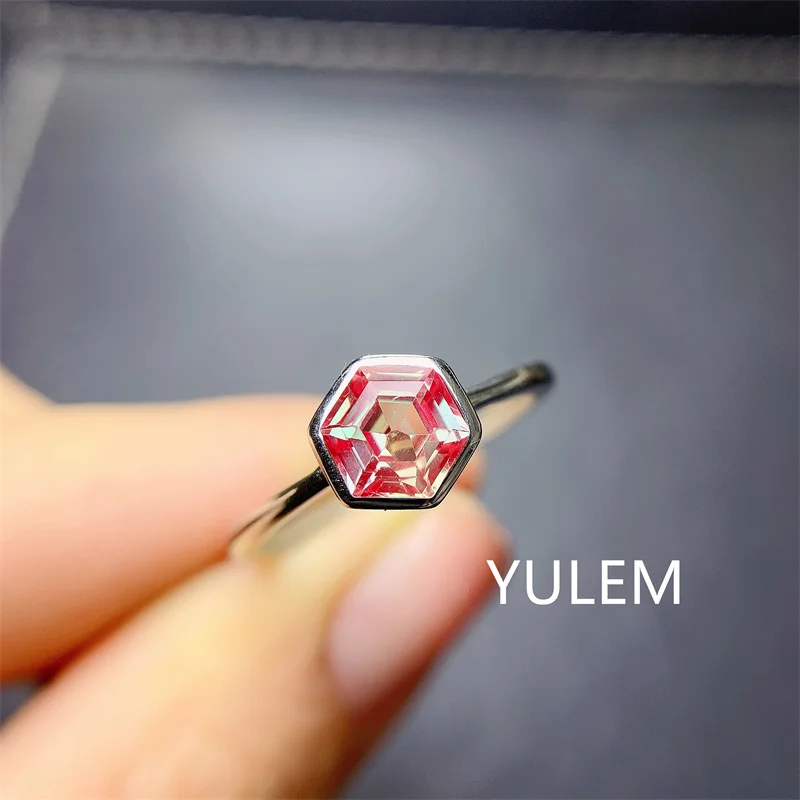 YULEM Hot Selling 6x6mm Hexagon Alexandrite Ring 925 Sterling Silver Adjustble Engagment Rings For Women Anniversary Gift