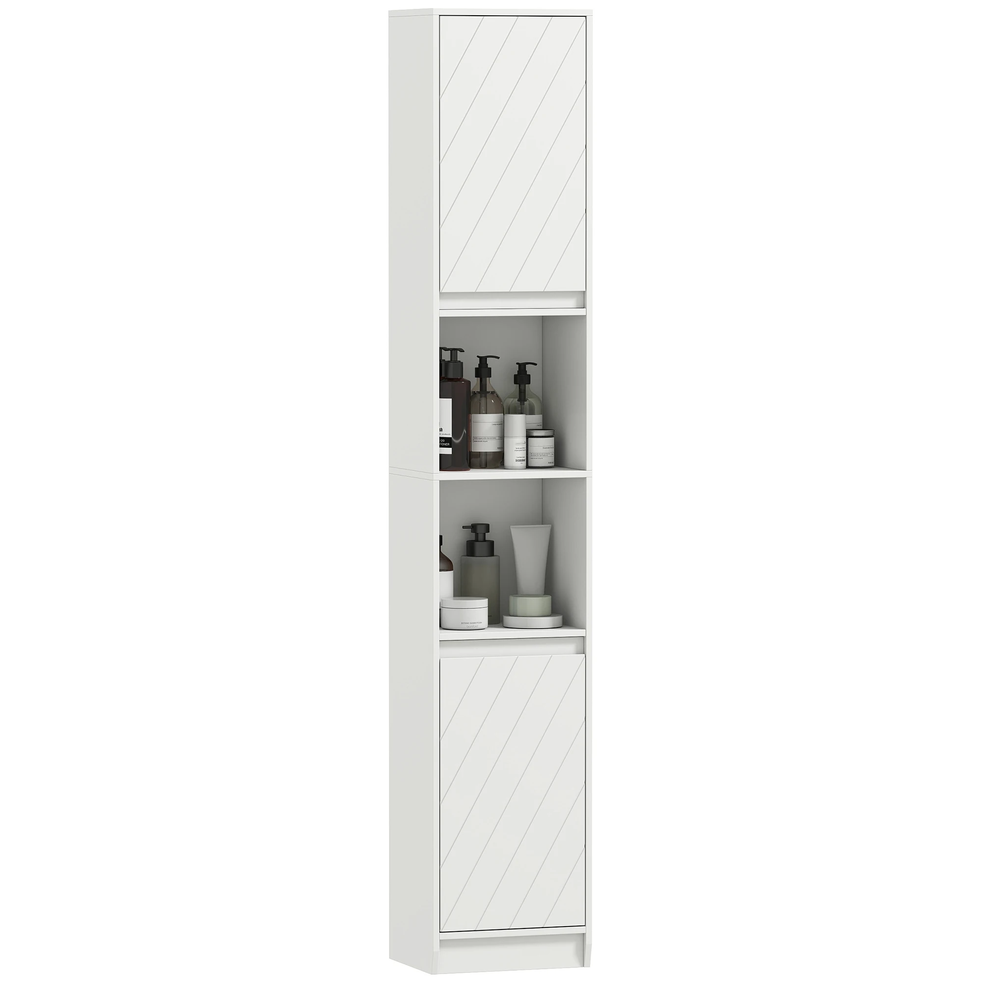 HOMCOM Armario de Baño Alto, Columna de Baño Estrecha con 2 Puertas y 2 Estantes Abiertos, para Espacios Pequeños, 30x24x170 cm, Blanco