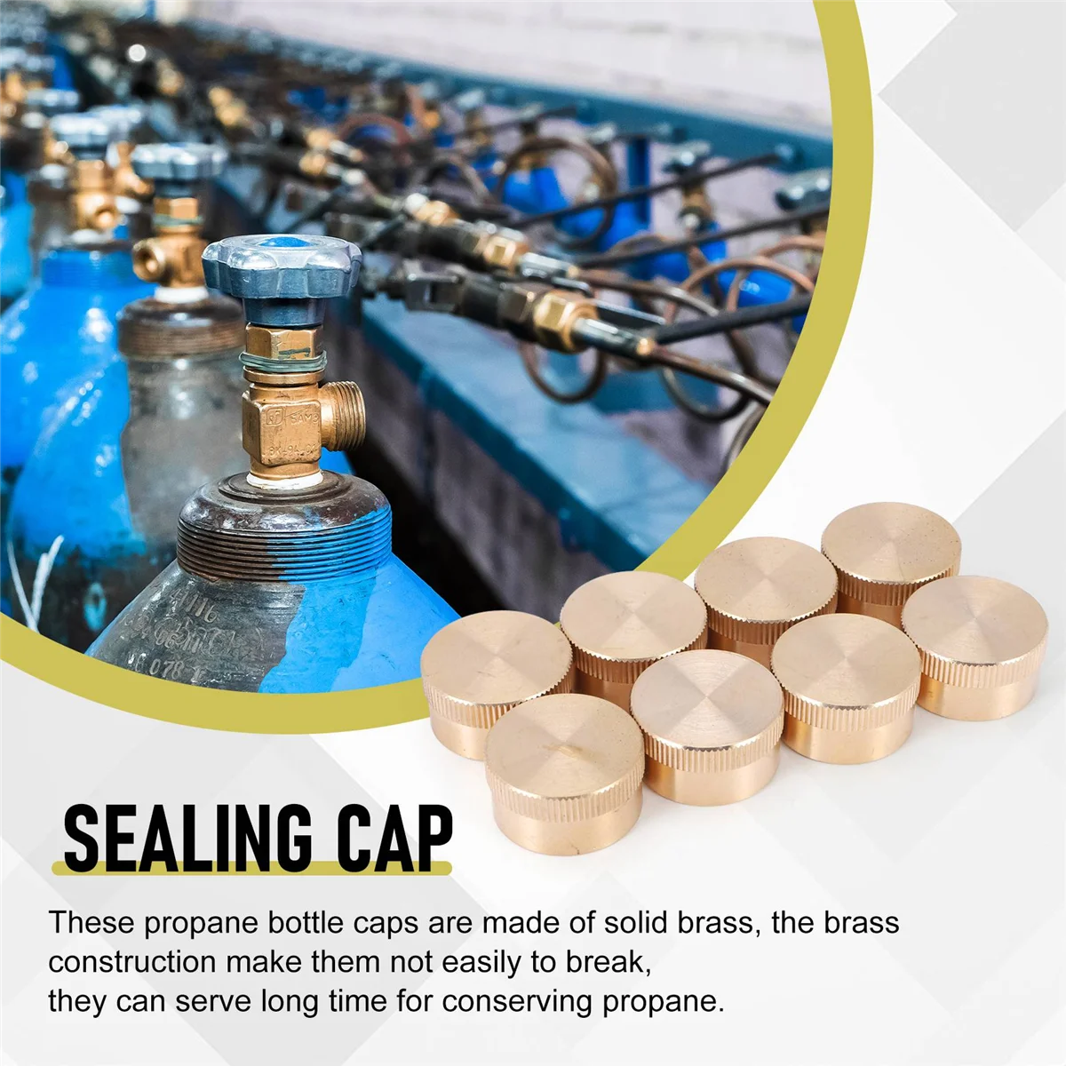 SMIEA 8 tapas de botellas de propano de latón macizo adecuadas para todos los cilindros de tanque de recarga de gas de 1LB tapa protectora sellada para estufa al aire libre