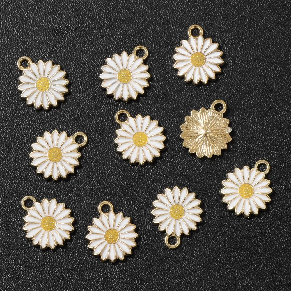 10 teile/los weiße Emaille-Legierung Metall Tropfen Öl Gänseblümchen Anhänger rosa lila Sonnenblumen Charms für DIY Armband Halskette Ohrringe