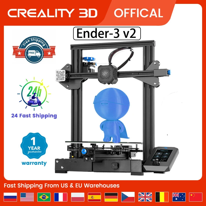 Creality 3D Ender 3 V2 3D Printer Silent Mainboard Smart Filament Sensor Carbon Crystal Silicon Glass Heating Pate 3D Printers