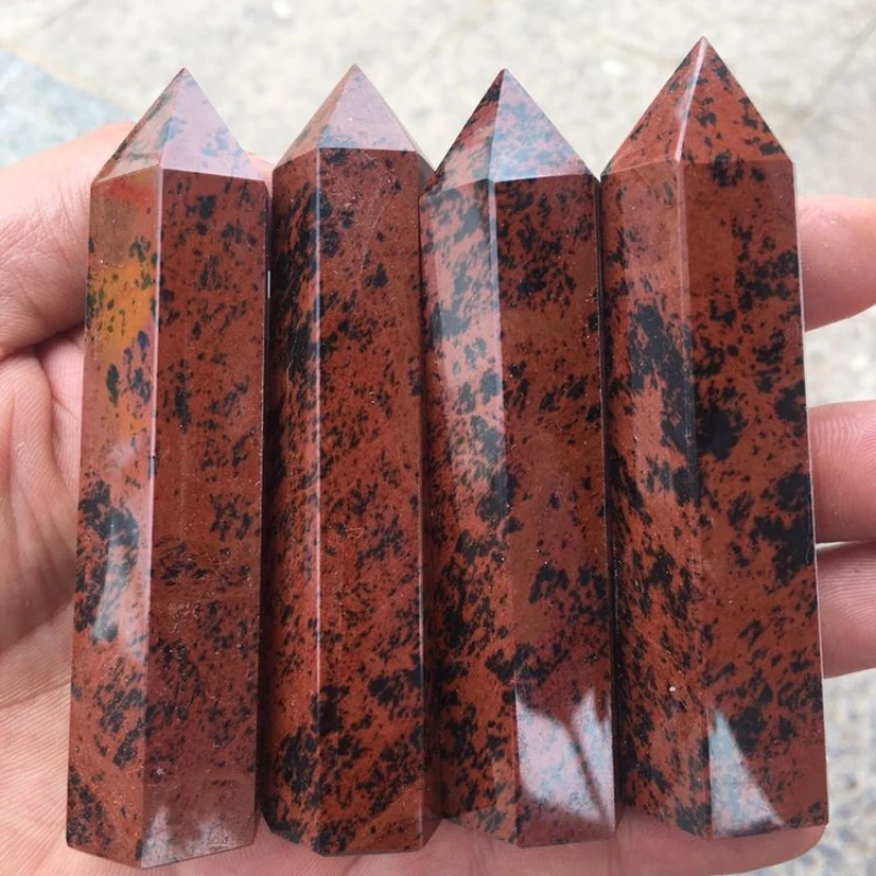 

Natural Red obsidian Obelisk quartz crystal wand point Gem healing 80MM