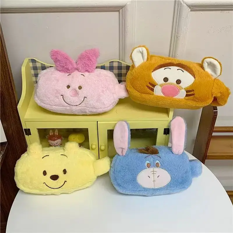 Disney Winnie the Pooh and Tigger pencil case, women's handbag, plush wallet, cute cartoon large capacity stationery storage bag