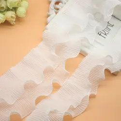 2-Layers Wave Pleated Chiffon Lace Ruffle Trim Fabric Sewing Crafts Wedding Bridal Dress Embellishment Party Clothes Decoration