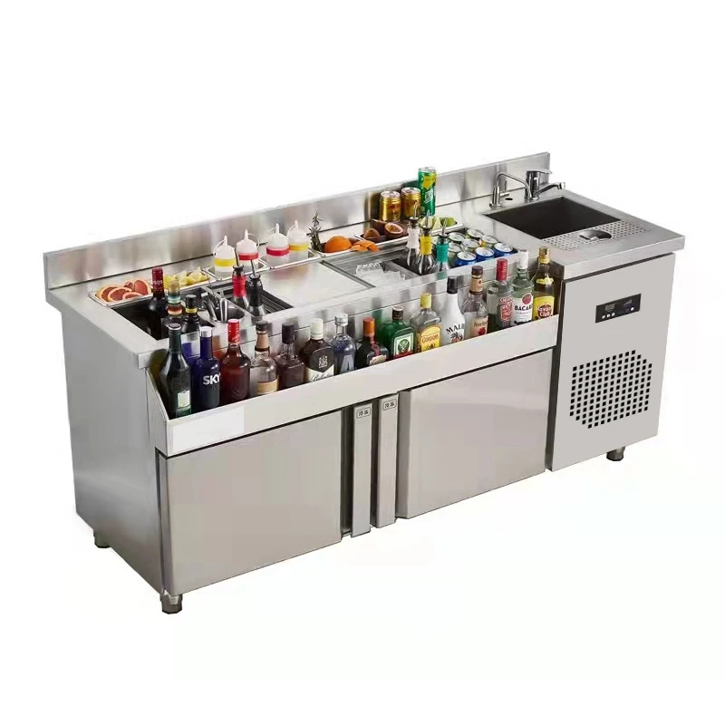 

Complete Stainless Steel Modern Bar Table Bar Restaurant Commercial Bar Station Bartender Station for Bubble Tea