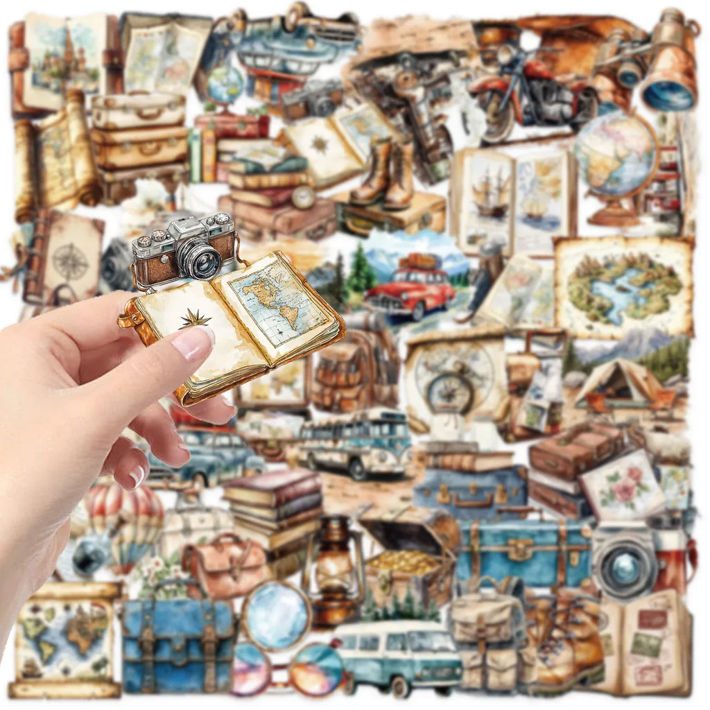 50 قطعة من ملصقات السفر العتيقة الشفافة - ديكور PET مقاوم للماء للمجلات والقيثارات وأجهزة الكمبيوتر المحمولة (متجر عوالم الرسوم المتحركة)