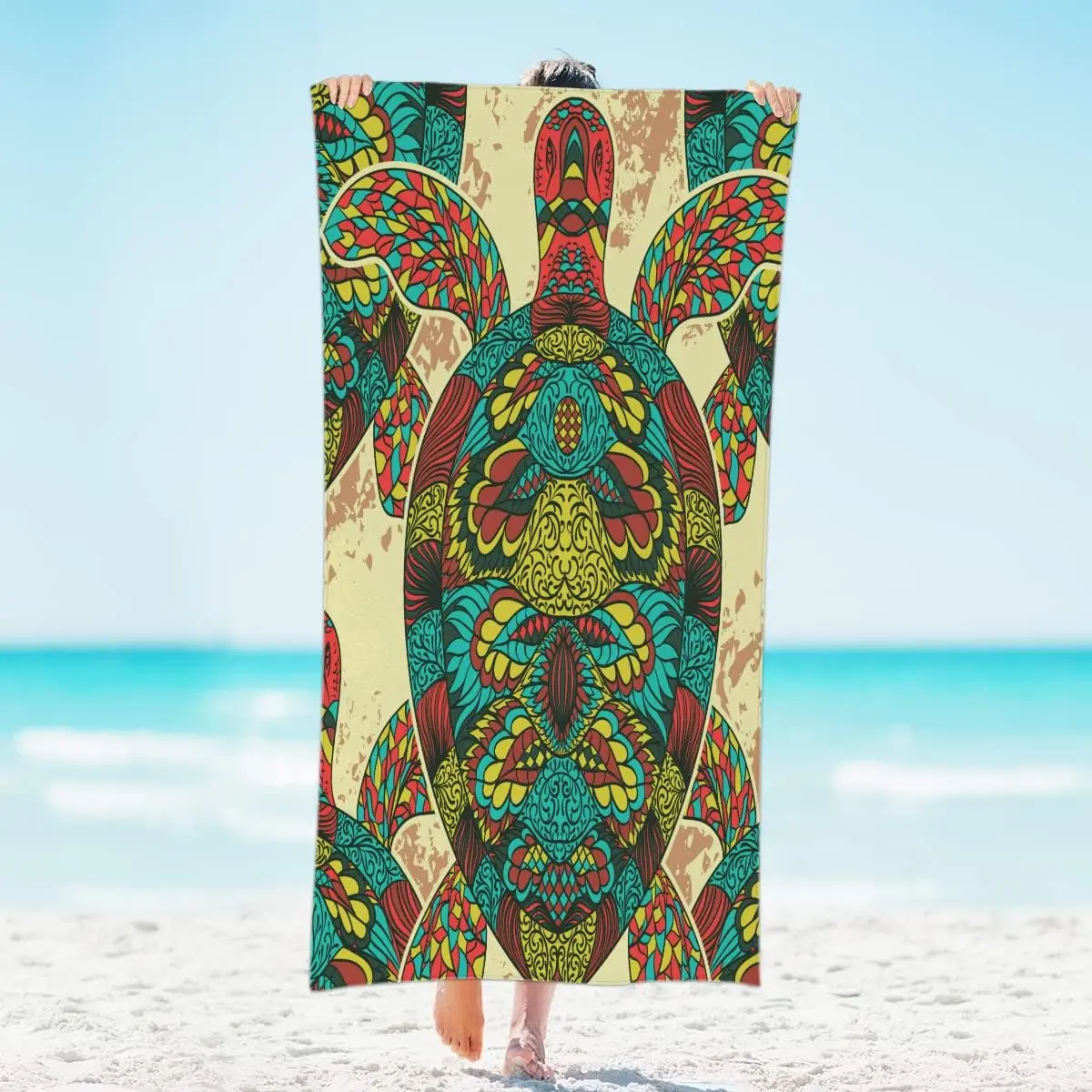 

Bohemian Ethnic Turtle Pattern Oversized Microfibre Beach Towel,Extra Large Towel Light Travel Towel Adults Beach Gifts Beach