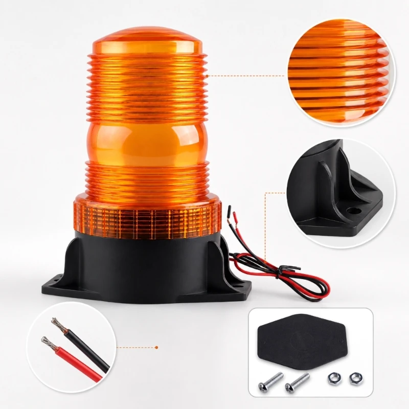 Warning Light 30 LED 9-80V Hardwired Housing for Road Work Visibility and Low Visibility Vehicle Signaling H9EE