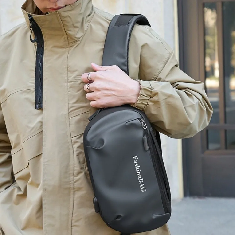 

PU Men's Chest Bag Large Capacity Solid Color Sling Shoulder Bag Adjustable Strap Multifunctional Male Crossbody Bag Daily