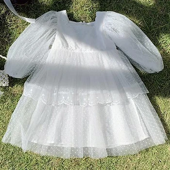 2025 Summer New Cute Girls Dress White Dress Fashion Flowers Embroidery Elegant Princess Dress Birthday Party Kids Clothes
