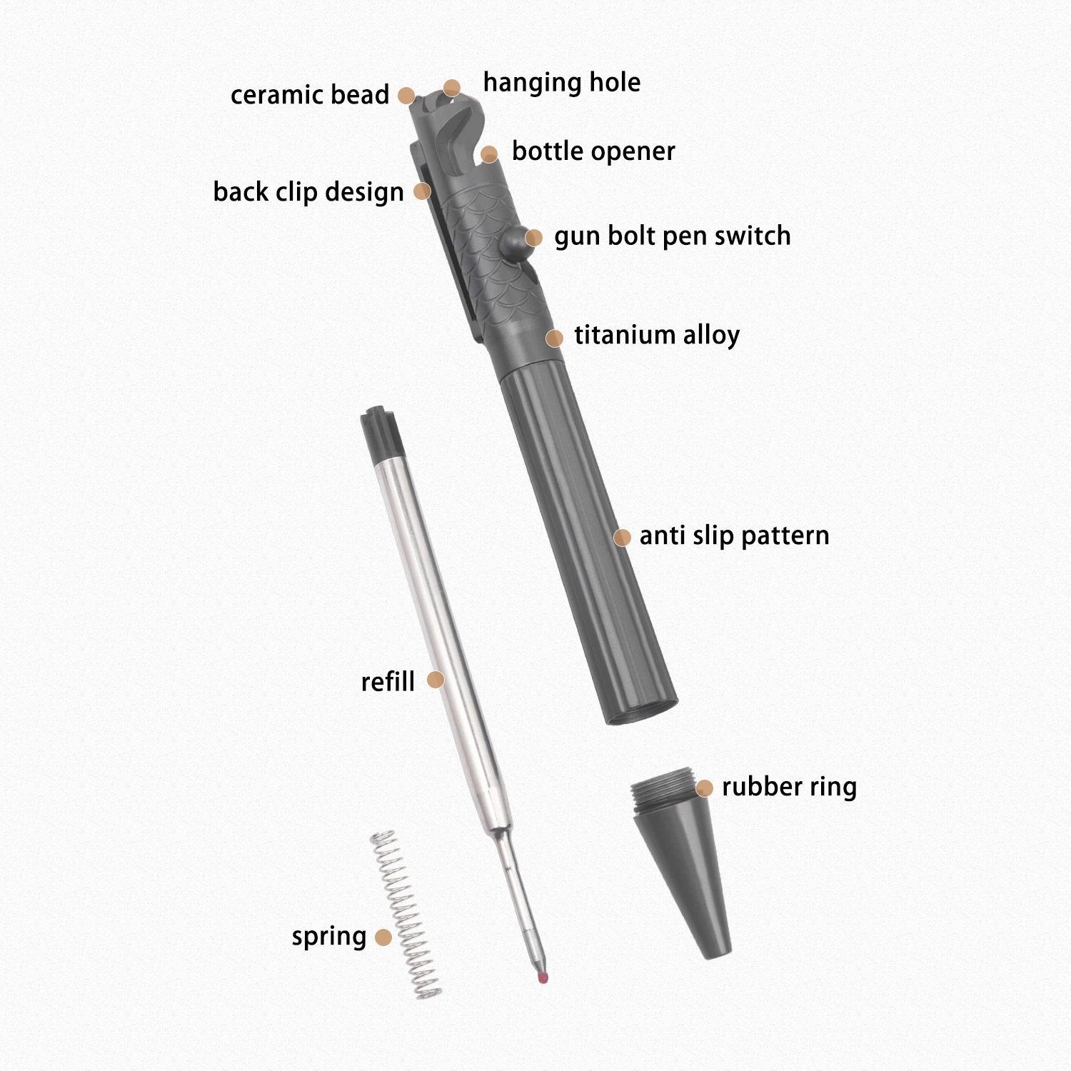 Imagem -02 - Titanium Alloy Multifuncional Edc Ferramentas Caneta de Autodefesa Caneta Tática Escrita Abridor de Garrafas Neutro Presente Função Escritório