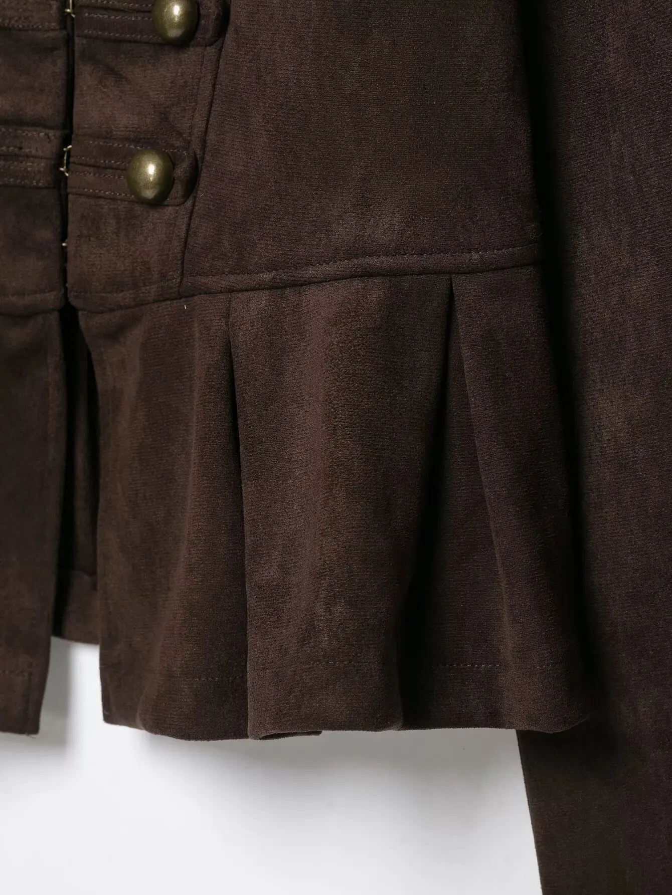 BSAY Vintage Militärjacke aus Kunstwildleder für Damen, Stehkragen, Metallknöpfe, plissierter Peplum-Rock, kurz geschnitten, langärmelige Oberbekleidung – Detail 14