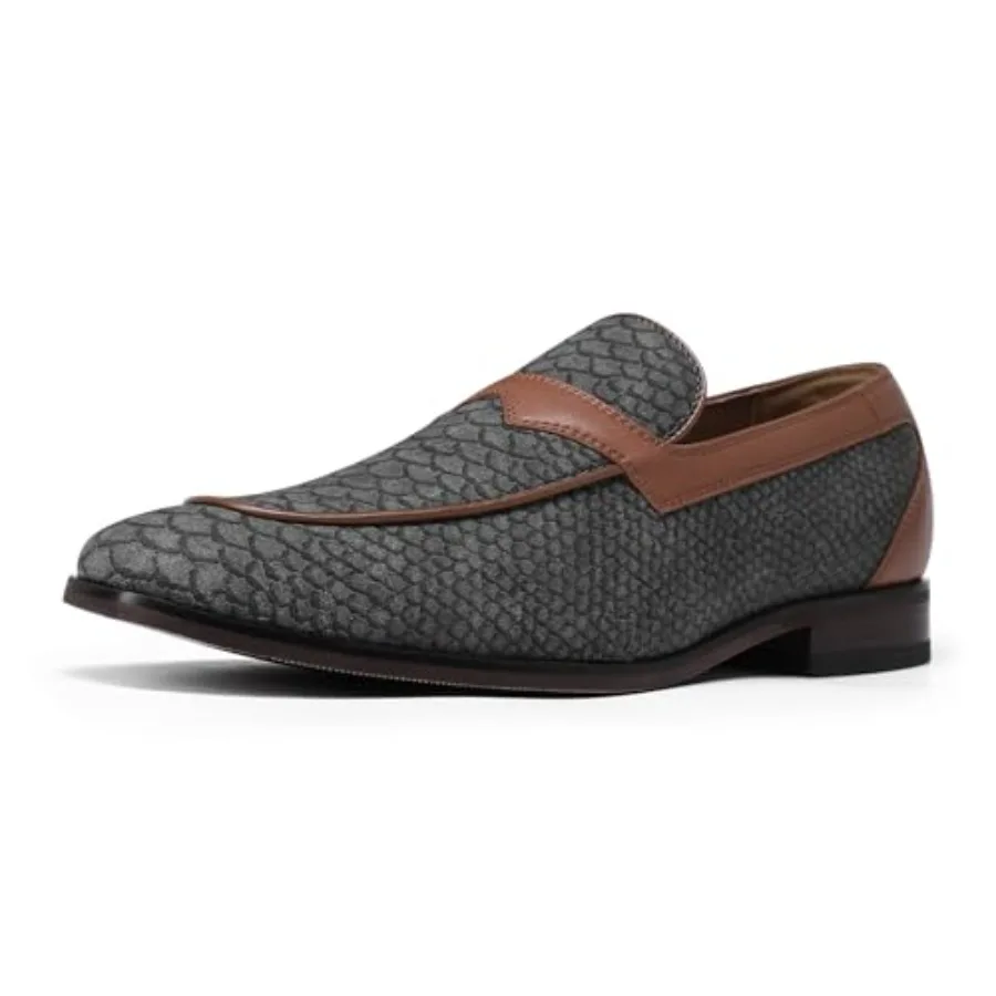 

Men's formal slip-on loafers for office wear, PU leather with fish-scale embossing, black, cushioned non-slip rubber sole