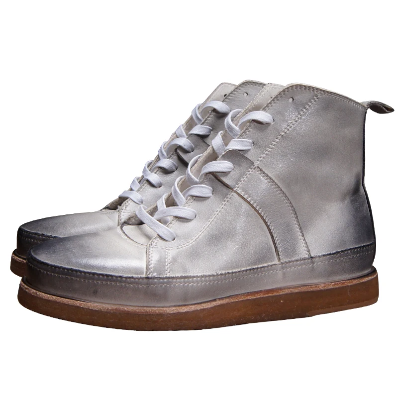 Botas altas lavadas de piel de vaca hechas a mano, zapatos de hombre de cuero genuino, moda informal, zapatos deportivos Derby para oficina, botines para hombre