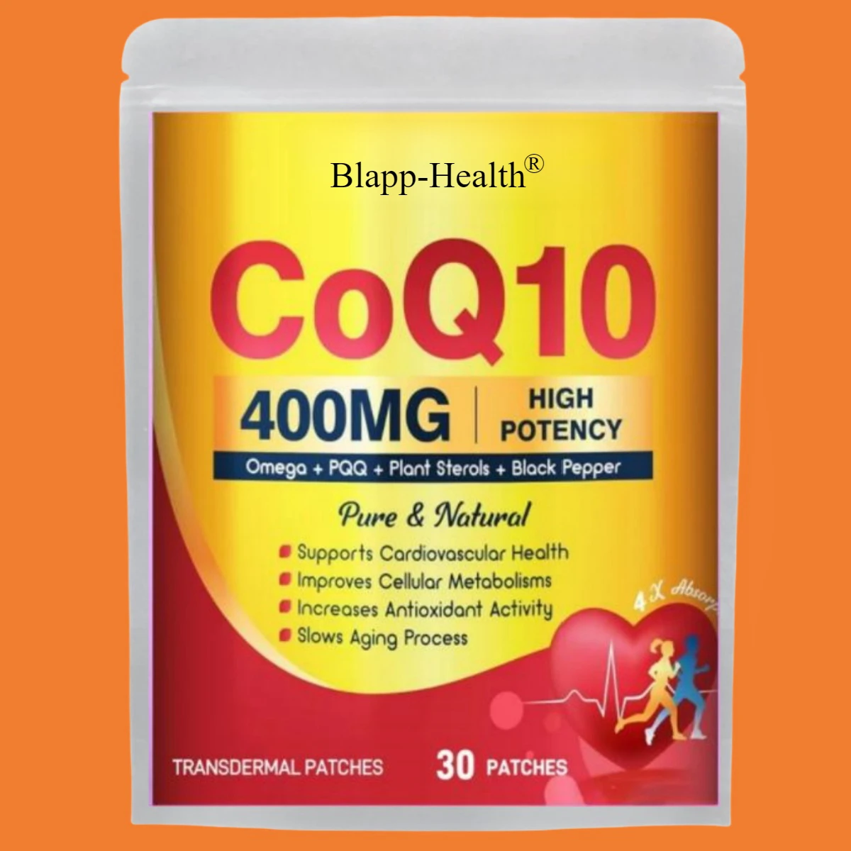 30 Patches CoQ10 Transdermal Patches Plus PQQ, Omega 3, and Vitamin E, for Heart and Cellular Energy