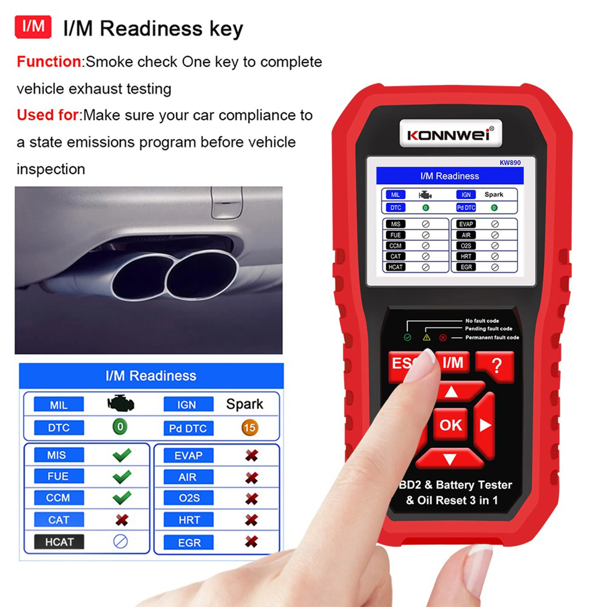 KONNWEI KW890 Oil Reset Battery Tester OBDⅡ Car Fault Diagnosis Scanner EOBD Engine Check Code Reader Diagnose ScanTool