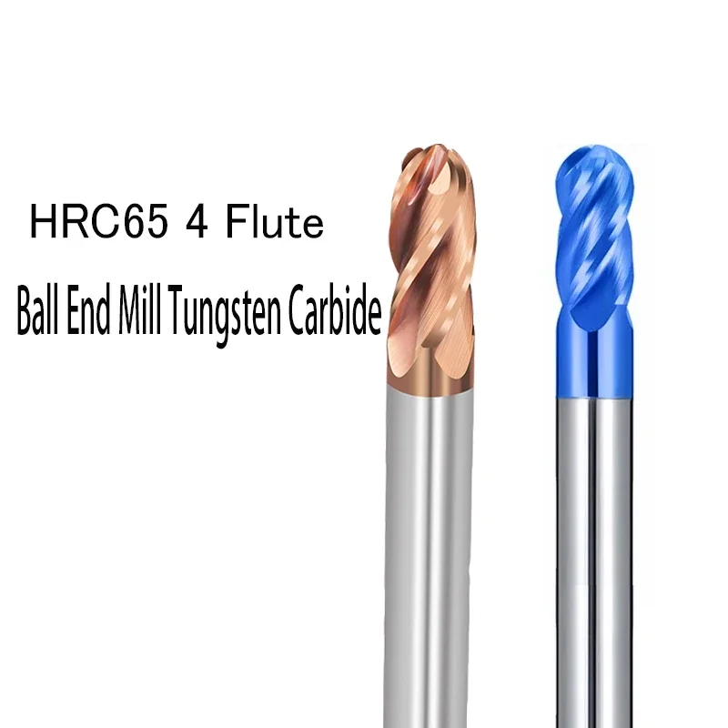 

4-Flute Ball End Mill Tungsten Carbide CNC Milling Cutter Tools R0.5-R6.0mm HRC55/70 For Steel Material Endmills